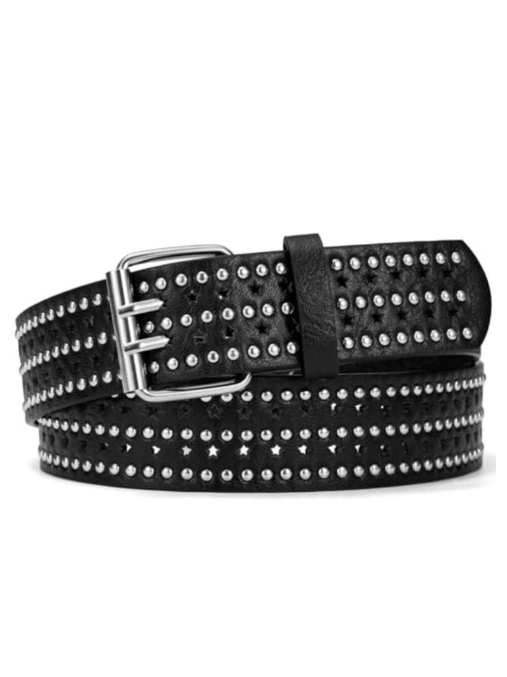 Punk Double Prong Buckle Belt for Women, PU Leather Grommet Belt